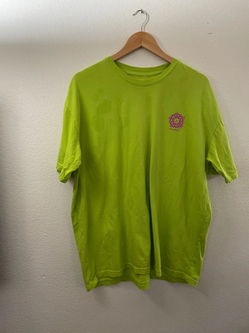 NATURAL LIFE Lime GreenTee White Daisy 100% cotton XL - Picture 3 of 5
